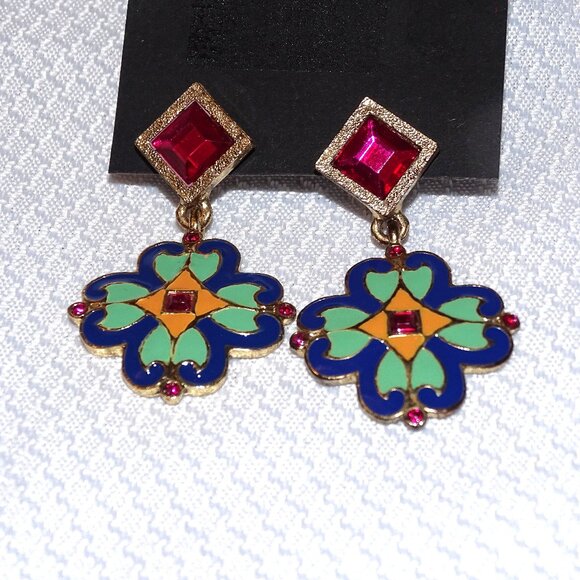 Lou Lou De La Falaise Stunning Dangling Pink and Enameled Pierced Earrings